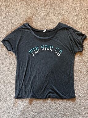 Tin Haul Black Short Sleeve Tee with Teal White Logo